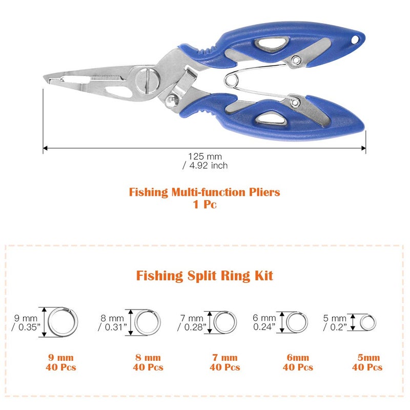 Rustark 201 Pcs Stainless Steel Fishing Split Rings 5 Sizes Double High Strength Lure Tackle Connector kit with Fishing Pliers Fish Hook Remover Fishing Tackle for Freshwater and Saltwater - Image 2